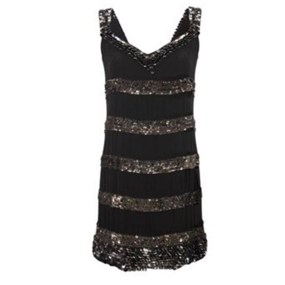 French Connection Black Fully Lined Buzzy Beaded Spaghetti Night Out Dress. NWT - Picture 2 of 10